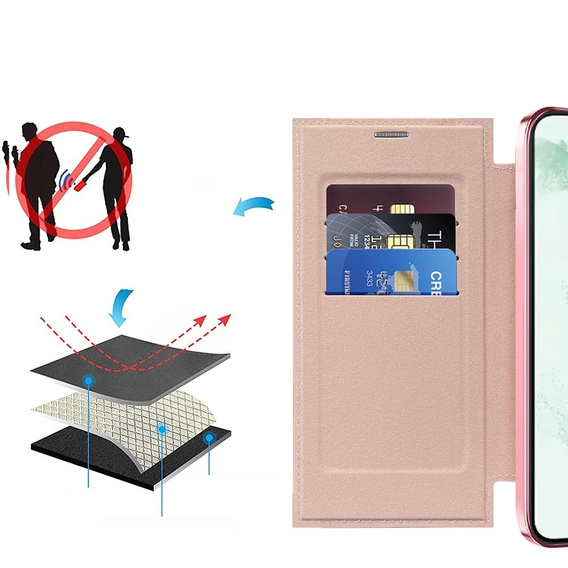 Etui z klapką do Samsung Galaxy S22 Ultra 5G, RFID Wallet MagSafe z ochroną aparatu, różowe