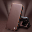 Etui z klapką do iPhone 17 Pro Max, QIALINO skórzane portfelowe - brązowe
