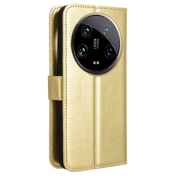 Etui z klapką do Xiaomi 14 Ultra, Crazy Horse Wallet, złote
