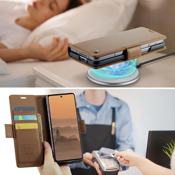 Etui z klapką CASEME Litchi Wallet do Samsung Galaxy Z Fold7 5G