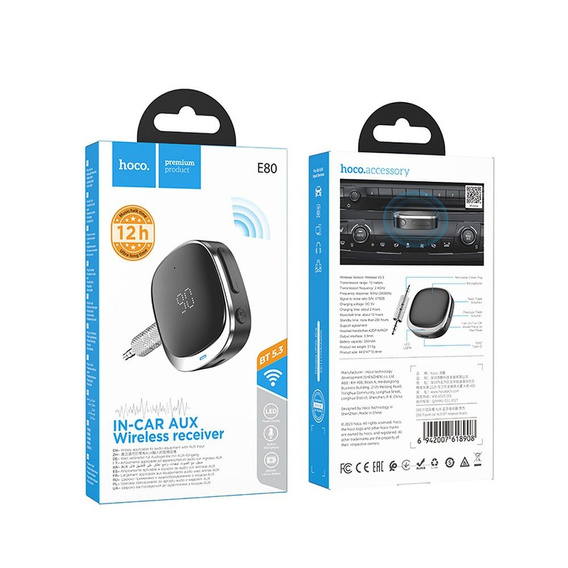 Adapter AUX Bluetooth Hoco E80 z wyświetlaczem