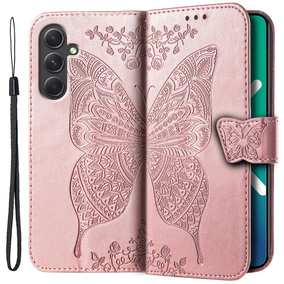 Etui z klapką do Samsung Galaxy A54 5G, Butterfly, różowe rose gold