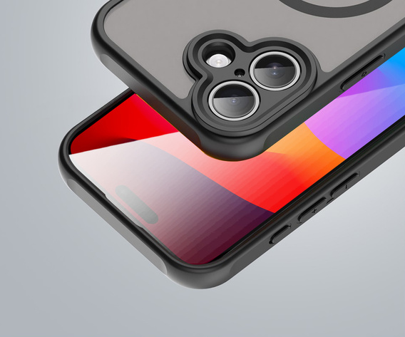 Etui do iPhone 17, do MagSafe, z ochroną aparatu, przydymione z czarną ramką
