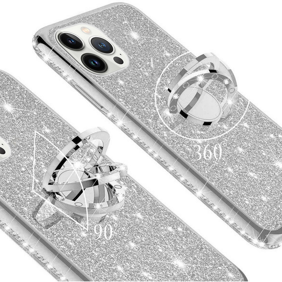 Etui do iPhone 13 Pro, Bling brokat, Srebrne