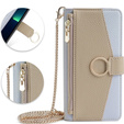 Etui z klapką do iPhone 15, Wallet Zipper Pocket, z lusterkiem, niebieskie