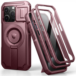 Magnetyczne etui Dexnor z osłoną aparatu i uchwytem – iPhone 15 Pro - czerwone