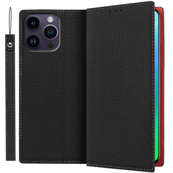 Etui z klapką do iPhone 14 Pro Max, Litchi Skin Grain, czarne