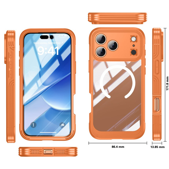 Etui Shockproof ze szkłem, do MagSafe do iPhone 17 Pro, pomarańczowy