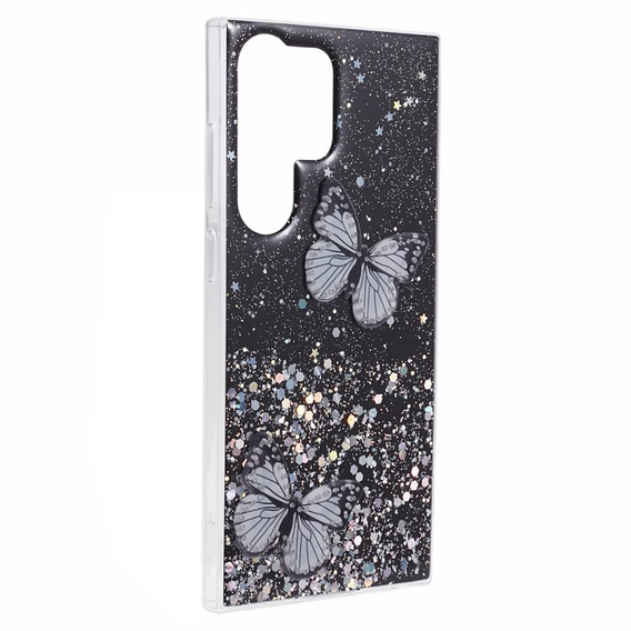 Etui do Samsung Galaxy S24 Ultra, Glitter Butterfly, czarne