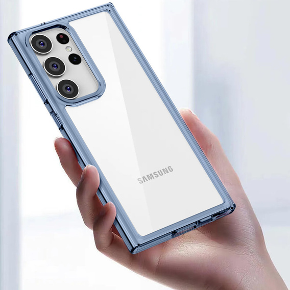Etui do Samsung Galaxy S23 Ultra, Fusion case przezroczyste z niebieską ramką