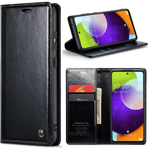 Etui z klapką CASEME do Samsung Galaxy A52/A52s, Waxy Textured, czarne