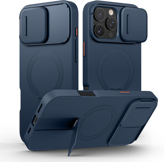 Magnetyczne etui ochronne SURITCH z podstawką i osłoną aparatu – do iPhone 16 Pro Max - niebieskie