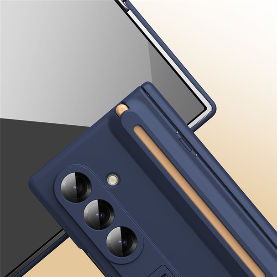 Etui do Samsung Galaxy Z Fold7 5G, z podstawką, szkłem i rysikiem - granatowe