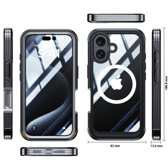 Etui do iPhone 16 Plus, Shockproof, ze szkłem, do MagSafe, czarne