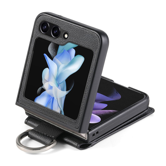 Etui do Samsung Galaxy Z Flip7 FE / Z Flip6, Card Slot Ring Case, czarne