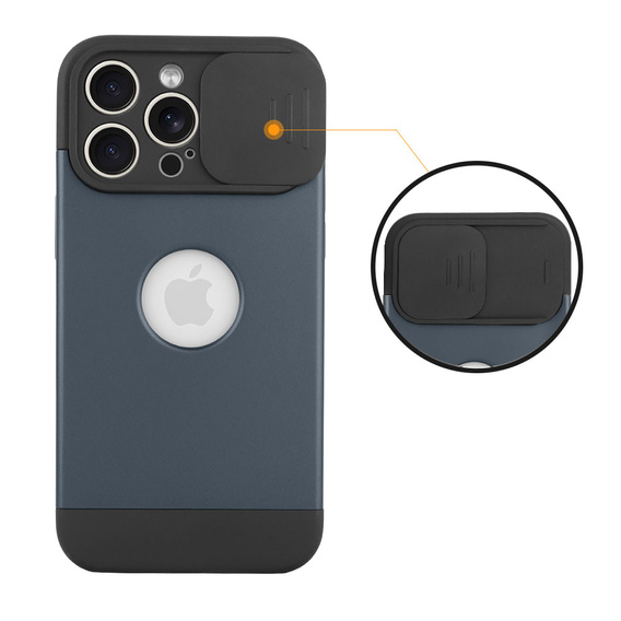 Etui do iPhone 15 Pro Max, ERBORD MagProtect Cam Slider do MagSafe, tytanowe niebieskie + Szkło hartowane