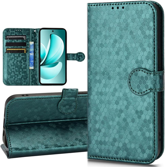 Etui Wallet Rhombus z klapką do Realme C71 – eleganckie i praktyczne, zielone