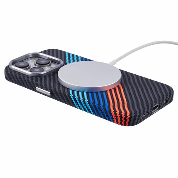 Etui do iPhone 13 Pro Max, Carbon Fiber MagSafe, granatowe
