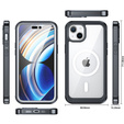 Etui do iPhone 15 Plus, Pancerne Full Protect 360° do MagSafe, szkło na ekran, czarne