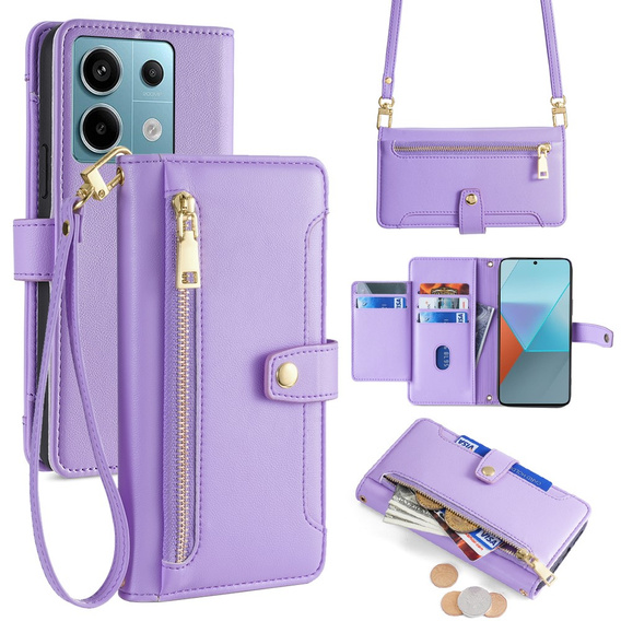 Etui z klapką do Xiaomi Redmi Note 13 Pro 5G, Wallet Zipper Pocket, fioletowe