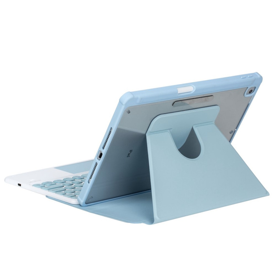 Etui z klawiaturą do iPad 11" 2025 A16 (11 gen.) / iPad 10.9" 2022 (10 gen.), Rotary 360° Leather Touchpad, jasnoniebieskie