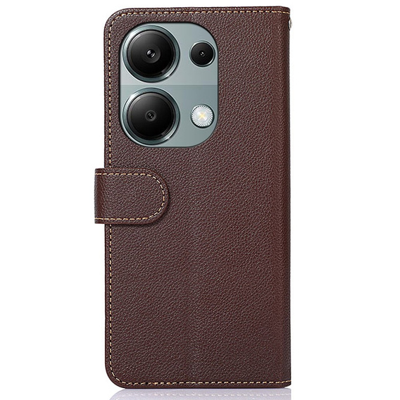 Etui z klapką do Xiaomi Redmi Note 13 Pro 4G / Xiaomi Redmi Note 14S / Xiaomi Poco M6 Pro 4G, KHAZNEH RFID, brązowe / niebieskie