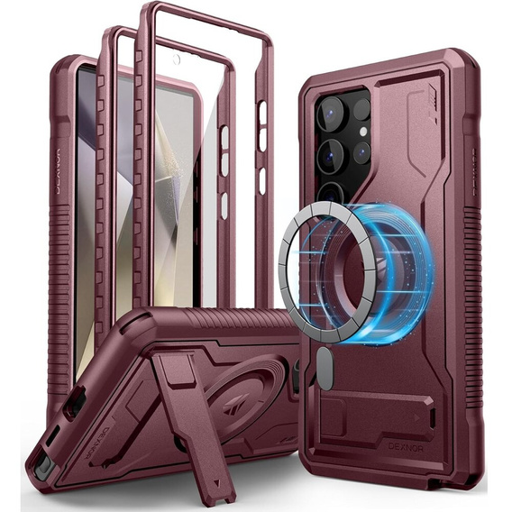 Etui pancerne do Samsung Galaxy S24 Ultra, Dexnor Full Body MagSafe,  czerwone