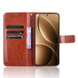 Etui z klapką do Xiaomi Poco F7 Pro, Crazy Horse Wallet, brązowe