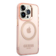 Etui GUESS do iPhone 14 Pro, Gold Outline Translucent MagSafe, różowe