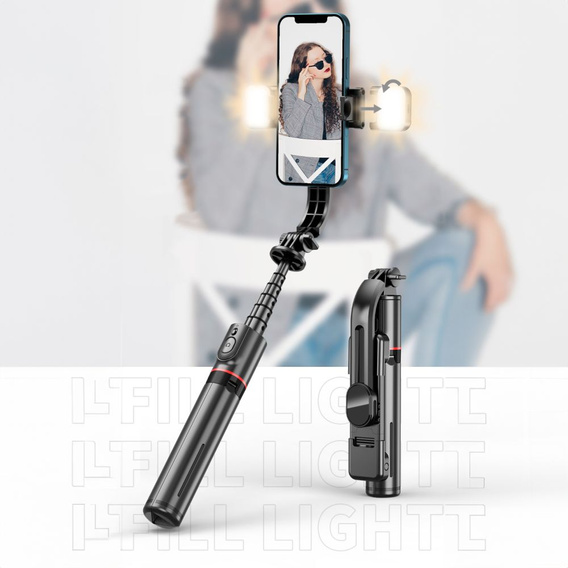 Tech-Protect Kijek Selfie Stick Tripod Bluetooth z lampą LED, czarny