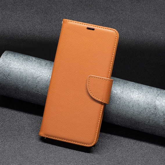 Etui z klapką do Samsung Galaxy A25 5G, Wallet Litchi Leather, brązowe + szkło 9H