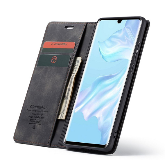 Etui CASEME do Huawei P30 Pro, Leather Wallet Case, czarne