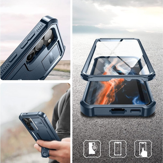 Etui pancerne do Samsung Galaxy S23 Plus, Dexnor Full Body (Two Frames), granatowe