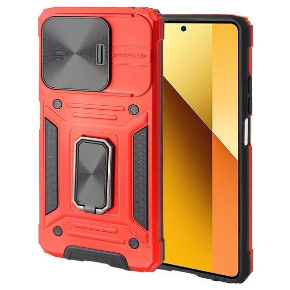 Etui pancerne do Xiaomi Redmi Note 13 5G, CamShield Slide, czerwone + Szkło Hartowane 9H