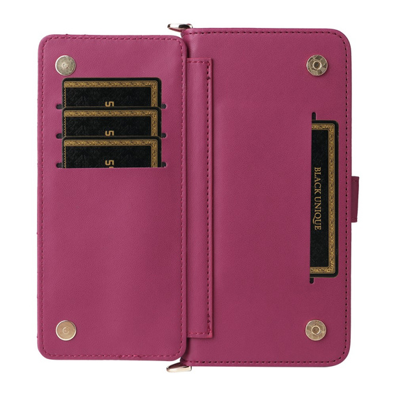 Etui z klapką do Xiaomi Poco F7 Pro / F7 Ultra, Crossbody Leather Wallet, bordowe