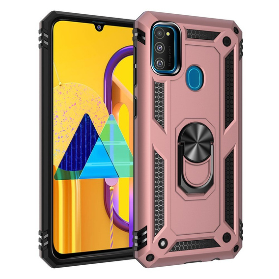 Etui pancerne do Samsung Galaxy M21, Nox Case Ring, różowe rose gold