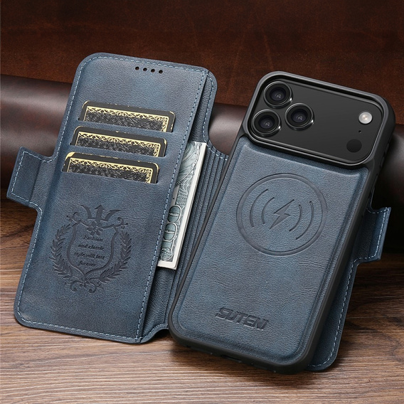 Etui z klapką 2w1 do iPhone 17 Pro Max, SUTENI, do MagSafe, niebieskie