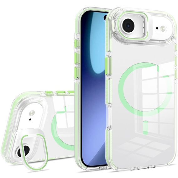Etui do iPhone 17 Air, do MagSafe, z podstawką, transparentne z zielonymi wstawkami