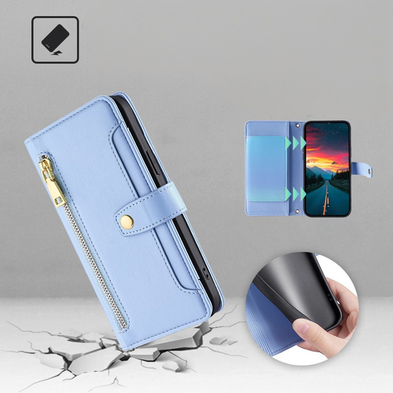 Etui z klapką do Realme 14 Pro 5G, Wallet Zipper Pocket, niebieskie