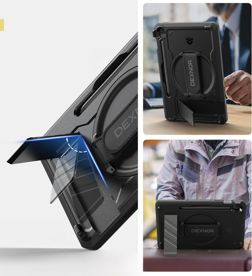 Etui pancerne do Galaxy Tab S10 Lite / S10 FE / S9 FE / Tab S9, Dexnor Kickstand z folią na ekran, czarne