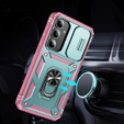 Etui pancerne do Samsung Galaxy S24+ Plus, CamShield Slide, zielone / różowe