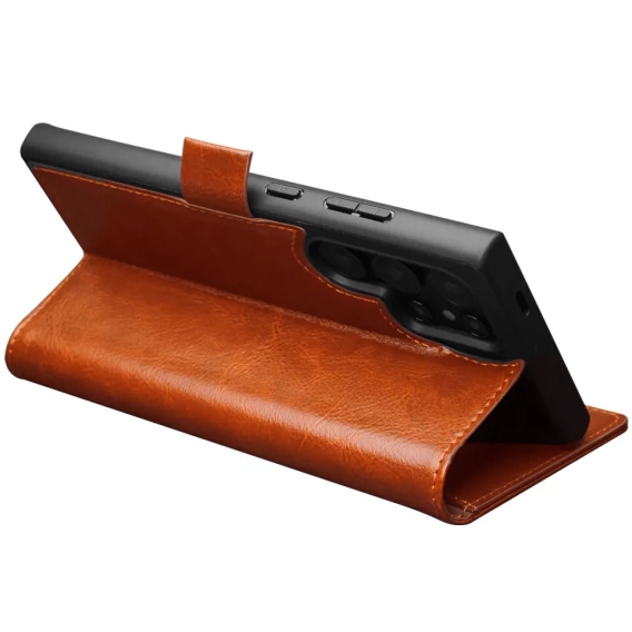 Etui z klapką do Samsung Galaxy S25 Ultra, QIALINO Leather Wallet, brązowe