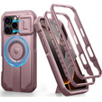 Etui pancerne do iPhone 16 Pro, Dexnor CamProtect MagSafe, różowe (Dwie ramki)