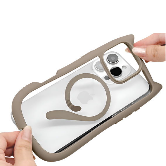 Etui do iPhone 16 Pro, do MagSafe, Cute Cat, szare + Szkło na ekran