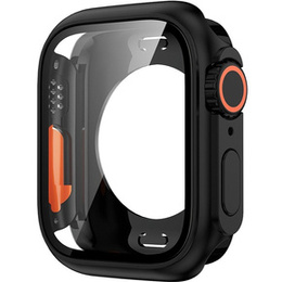 2w1 Pełne Etui + Szkło Hartowane do Apple Watch 7/8/9 45MM, Czarne/Pomarańczowe