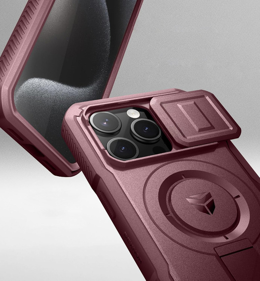 Magnetyczne etui Dexnor z osłoną aparatu i uchwytem – iPhone 15 Pro - czerwone