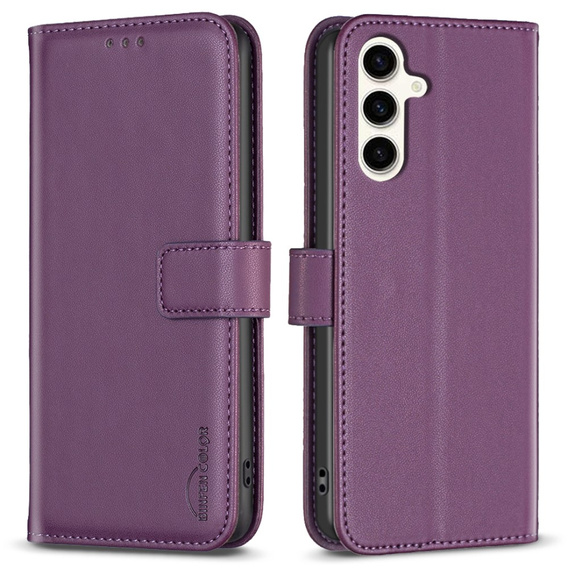 Etui z klapką do Samsung Galaxy S23 FE, BINFEN Wallet, ciemnofioletowe + szkło 9H