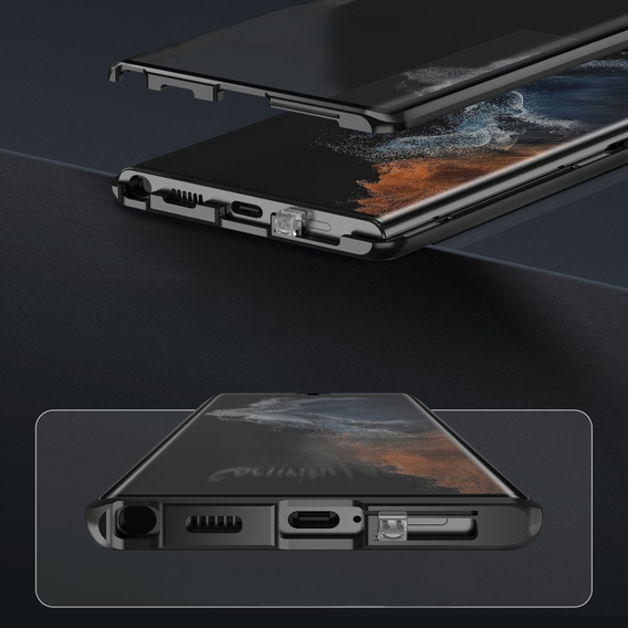 Etui do Samsung Galaxy S23 Ultra, Magnetic Dual Glass, czarne