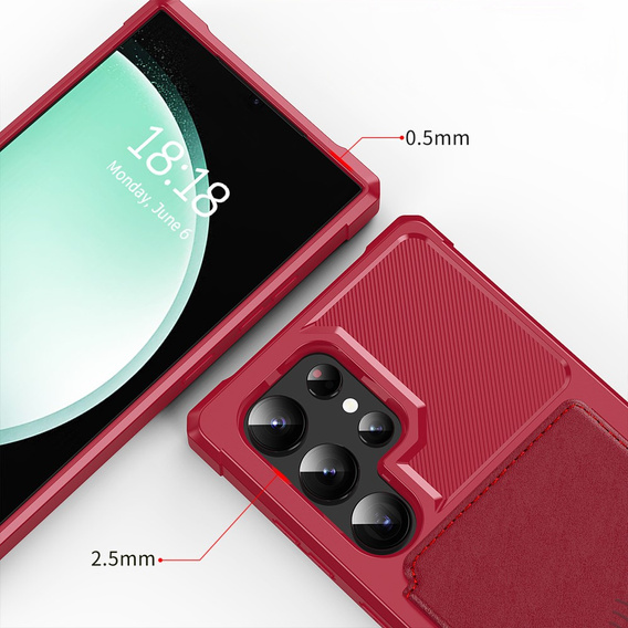 Etui do Samsung Galaxy S25 Ultra z kieszenią na karty – czerwone