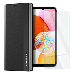 Zestaw Etui do Samsung Galaxy A14 4G/5G, Side Magnetic z klapką, Czarne + Szkło 9H